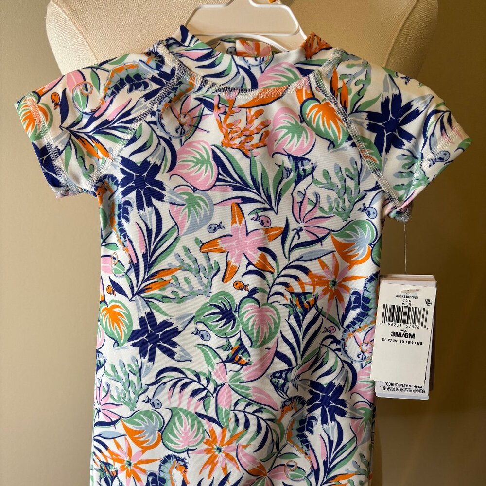 NWT Girl's Tropical Printed Nylon Rashguard Swimsuit 3/6 Months